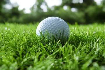 Obraz premium A close-up of a golf ball resting on lush green grass, emphasizing leisure and sport.