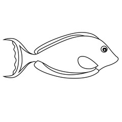 Cute cartoon hand drawn vector orange spine unicorn fish coloring page.