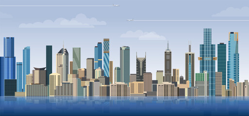 Obraz premium Melbourne city skyline on gradient beautiful day sky background. Vector illustration