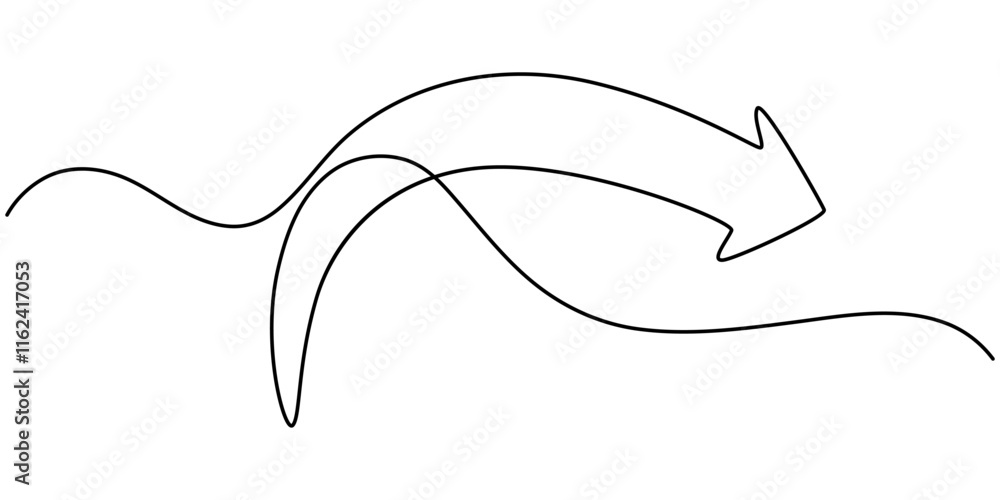 Poster arrow in continuous line drawing style. line art of the arrow icon. vector illustration. abstract ba