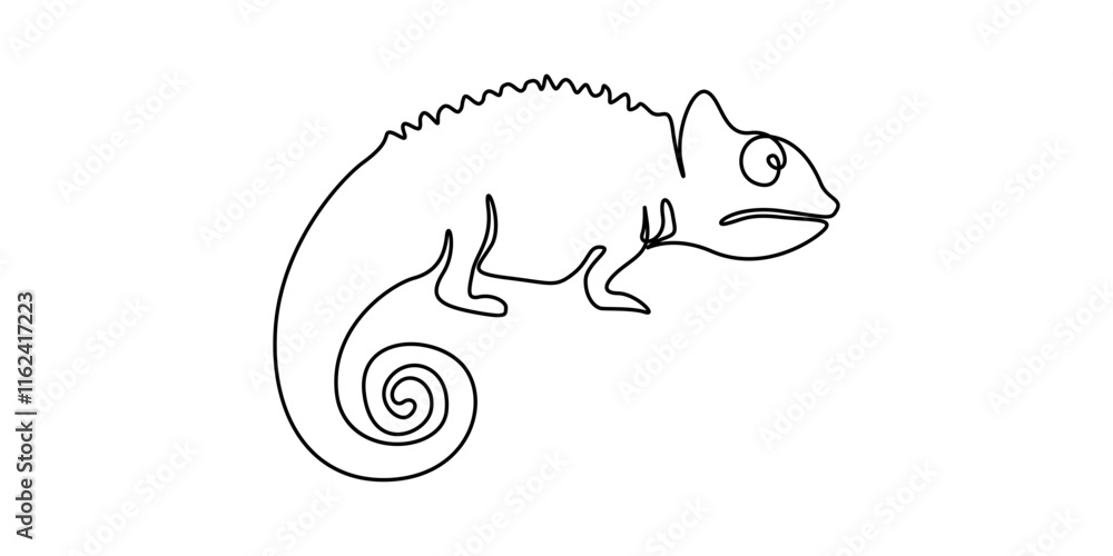 Poster continuous one line drawing of chameleon. cameleon single line art vector illustration. editable str