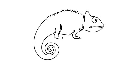 Continuous one line drawing of chameleon. Cameleon single line art vector illustration. Editable stroke, Single one curly line drawing of cute chameleon abstract art. Continuous line draw graphic. © line draw
