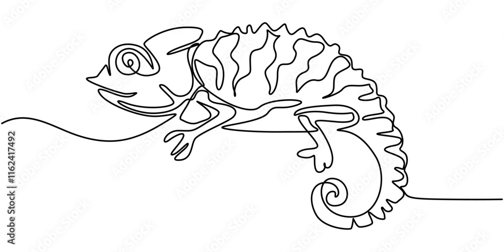 Poster continuous one line drawing of chameleon. cameleon single line art vector illustration. editable str