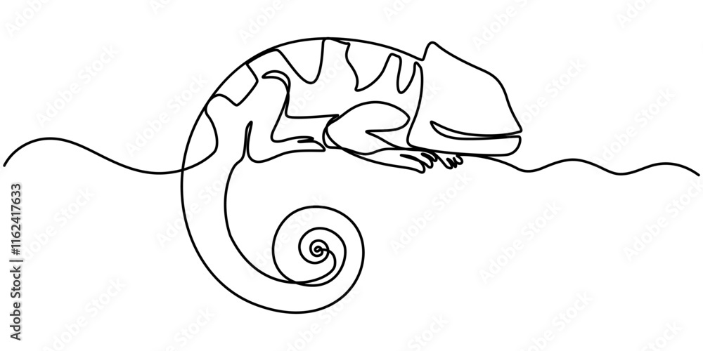 Poster continuous one line drawing of chameleon. cameleon single line art vector illustration. editable str