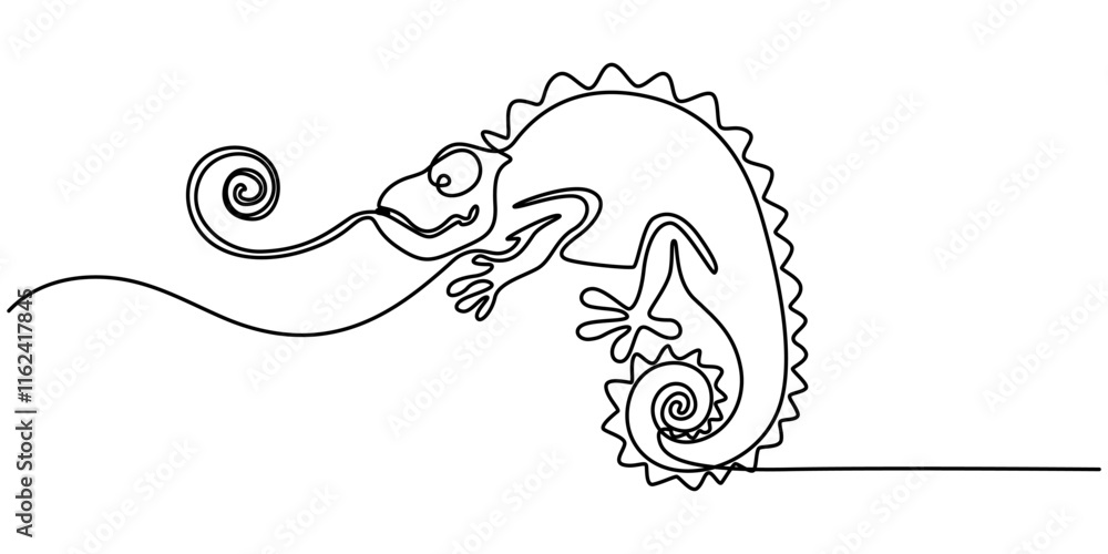 Poster continuous one line drawing of chameleon. cameleon single line art vector illustration. editable str