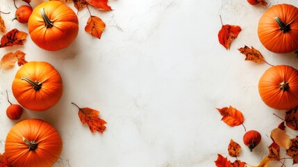 Autumnal Pumpkin and Leaf Border: A Festive Thanksgiving or Fall Harvest Background