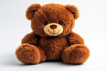 Obraz premium A fluffy brown teddy bear sitting against a plain background, ideal for cuddling or decoration.