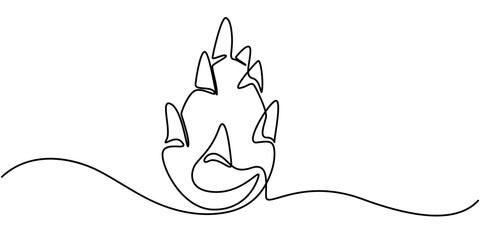 Dragon fruit, pitaya simple color vector illustration. One continuous line art drawing with pitahaya, Single continuous line drawing whole healthy organic dragon fruit for orchard logo identity. Fresh