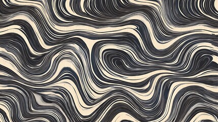 Abstract Black and Beige Swirling Wave Pattern Design