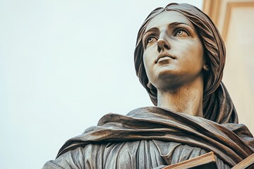 Obraz premium A detailed statue of a woman holding a book, symbolizing knowledge and wisdom.