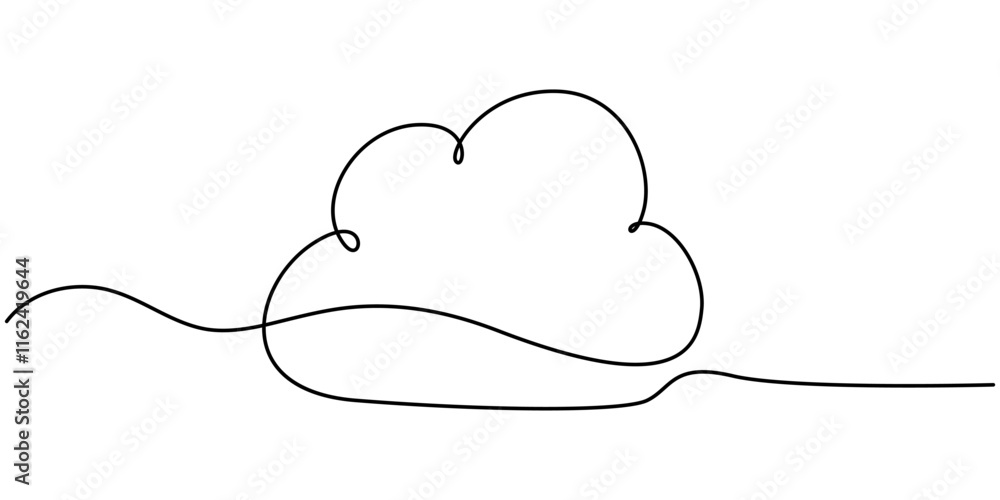 Poster cloud one line drawing, continuous one line drawing of a cloud isolated on a simple background vecto