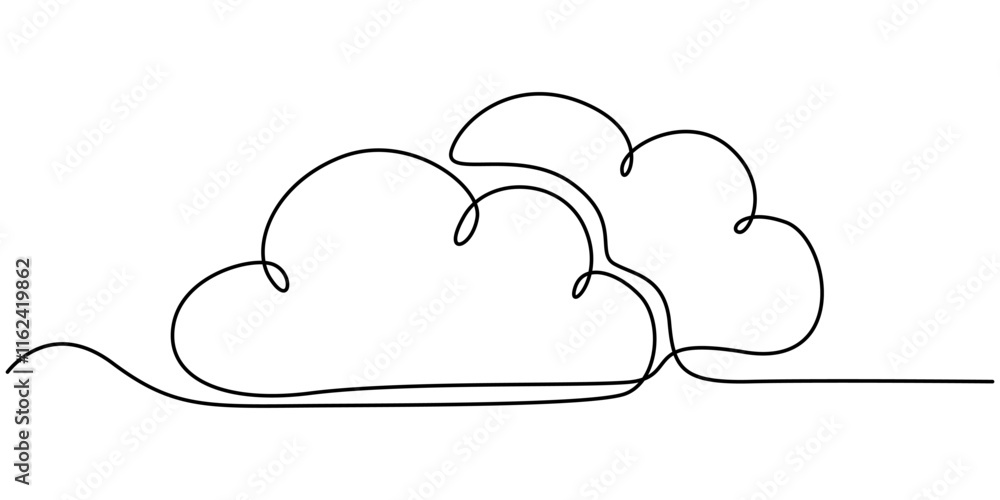 Poster cloud one line drawing, continuous one line drawing of a cloud isolated on a simple background vecto