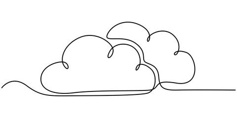 Cloud one line drawing, Continuous one line drawing of a cloud isolated on a simple background vector illustration, Clouds one continuous line drawing, Continuous one line drawing of cumulus cloud.
