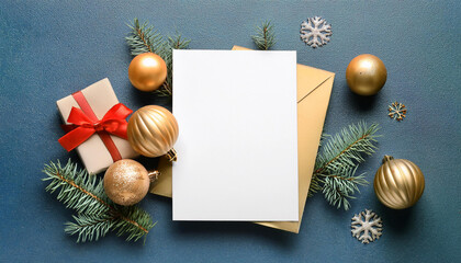 Greeting card mockup with christmas decor on color background 2