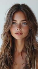 Fototapeta premium Portrait of a young woman with a gentle smile, perfect for beauty, fashion, and lifestyle editorials