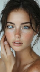 Obraz premium Young Woman with Smooth Fair Skin and Clear Complexion, potential usecase for beauty, skincare, and wellness campaigns