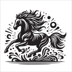 Galloping Horse SVG Cut File, Horse Eps black