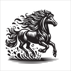 Galloping Horse SVG Cut File, Horse EPS black, clip art, hobby, 3d, character, background, happy, freedom, jump, livestock, element, action, pony, champion, racehorse, shape, cowboy, horseback, 