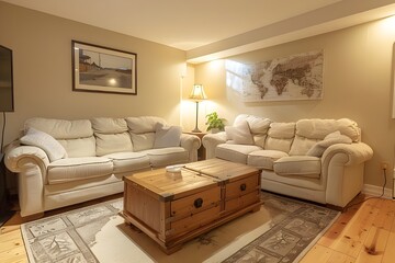 Obraz premium Photograph of the interior with painting concept hanging on the wall in the living room