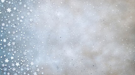 A peaceful winter sky with soft gray tones, filled with delicate snowflakes gently falling