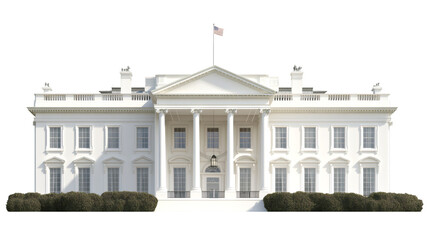 Obraz premium North facade of White House with waving American flag, transparent background, perfect for photo editing and compositing