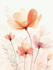 A graceful floral artwork featuring delicate peach blossoms with fine details, soft hues, and slender stems, creating a natural and serene composition.
