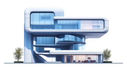 Futuristic building with transparent background, perfect for architectural visualization and futuristic cityscapes