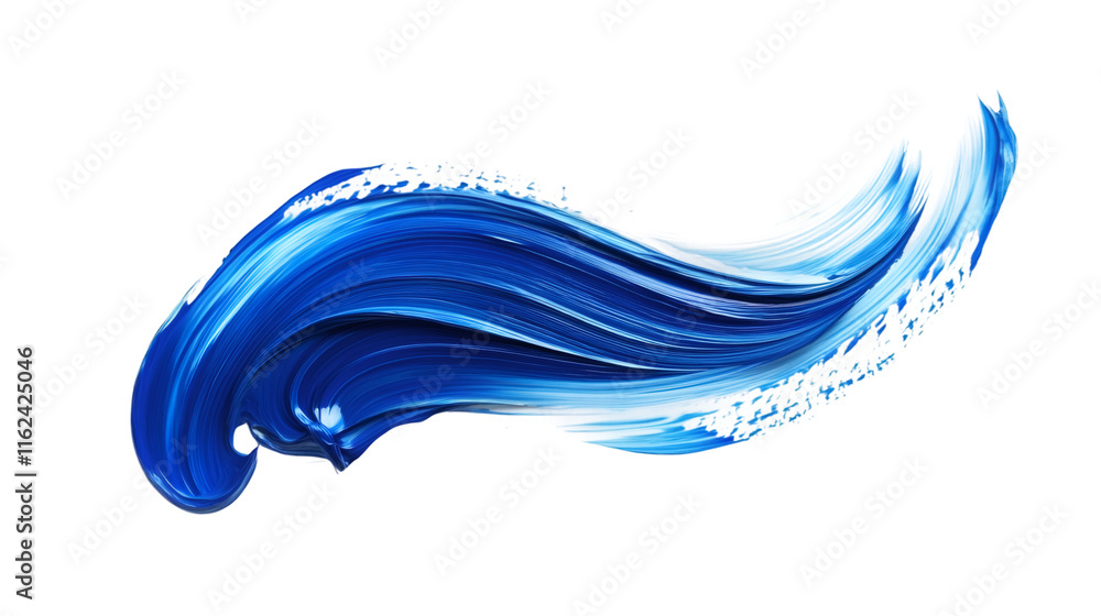 Poster 3d rendering of a blue paint brush stroke swirling on transparent background, great for overlaying o