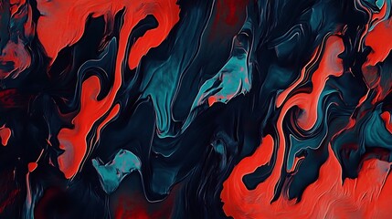 Obraz premium Abstract Swirling Red and Teal Paint Artwork