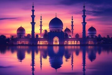 Naklejka premium Majestic Mosque Sunset Reflection Serenity