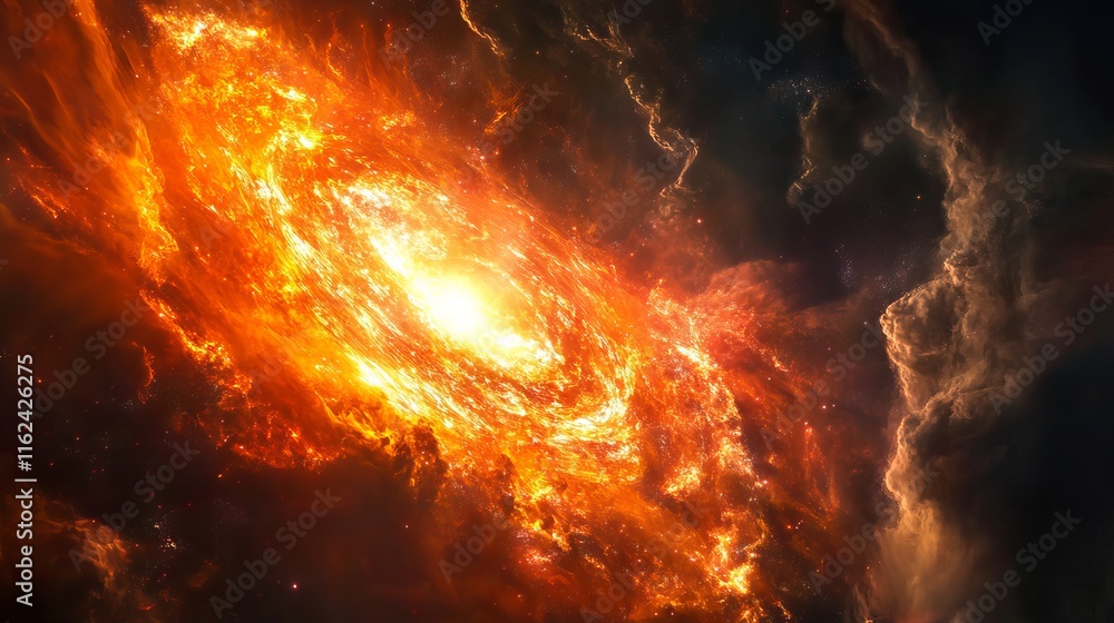 Poster stunning high-resolution image of a vibrant space nebula and majestic spiral galaxy with sparkling s