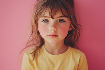 Fototapeta premium Cute girl on pink pastel color background.