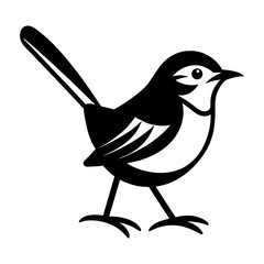 Solid black outline Fairy-Wren animal vector