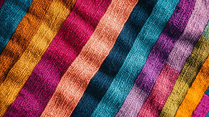 Colorful woven fabric displaying vibrant stripes in various hues and textures
