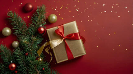 Festive New Year's decorations and pinecones beautifully arranged on a vibrant green background, evoking a natural holiday charm.