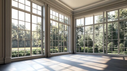 Sunlit Room with Expansive Garden Views