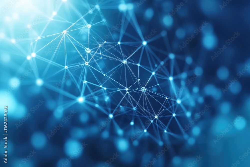 Poster abstract connection visualization with blue neon lights and intersecting lines