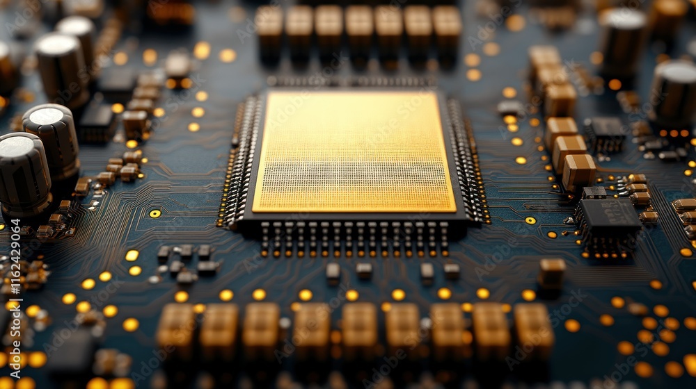 Aufkleber close-up of a circuit board with a gold processor.