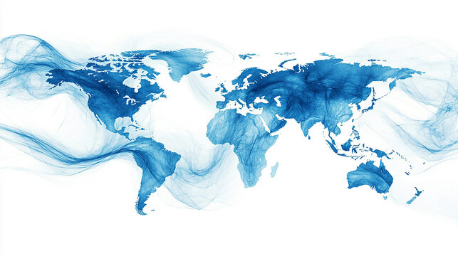Global technology connection with world map and blue color