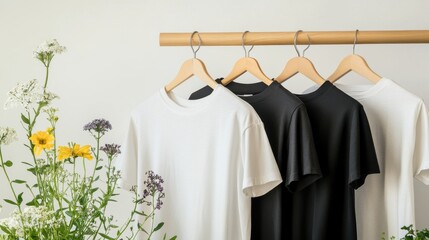 Simple T shirts Hanging Against White Background