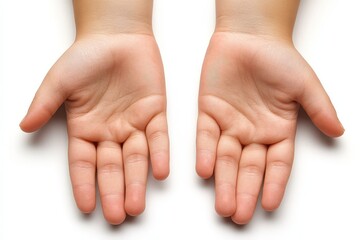 Two open hands facing upwards on a white background.