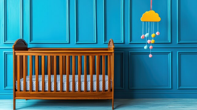 Creating a serene nursery space with stylish crib and colorful mobile modern home interior design