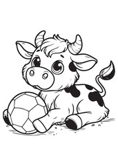 Coloring book cow play ball illlustration