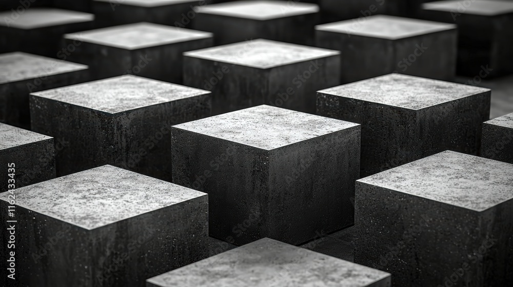Aufkleber a close-up view of dark, textured concrete blocks arranged in a grid pattern.