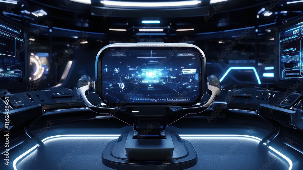 Poster futuristic spaceship cockpit control station display