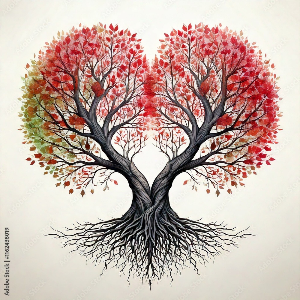 Aufkleber a pair of intertwined watercolor trees with roots shaped like a heart with copy space