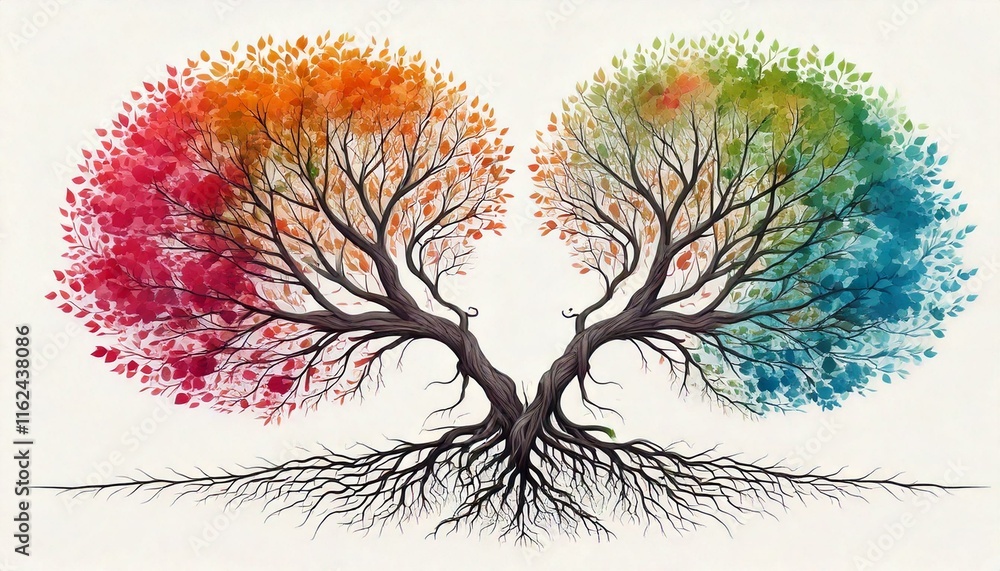 Poster a pair of intertwined watercolor trees with roots shaped like a heart with copy space