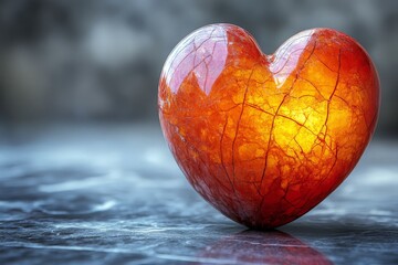 Fototapeta premium A glowing, translucent heart-shaped object with intricate patterns, symbolizing love and warmth.