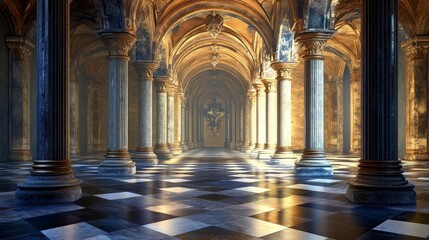 Obraz premium Grand Hallway of a Gilded Palace: A Majestic and Mysterious Interior