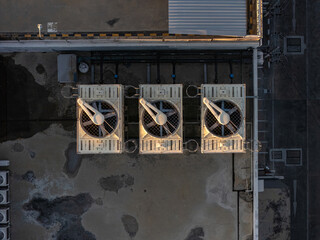 Cooling towers in data center building. Air conditioning cooling towers in front of building with...